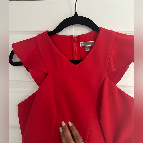 Chelsea 28 Red Peplum Hemline Ruffled Sleeve Racer Back Dress - Picture 8 of 9